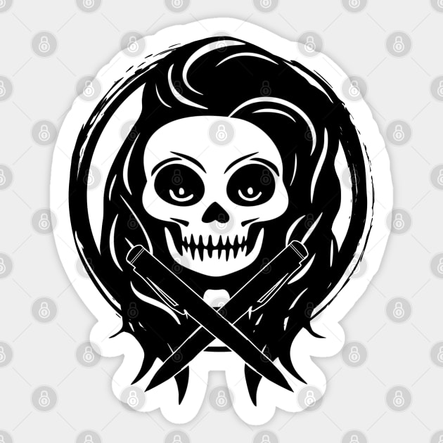 Journalist Skull and Crossed Pens Black Logo Sticker by Nuletto
